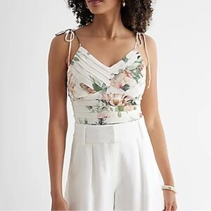 NWT Express Floral Pleated Linen-Blend Tie Strap Cami Multi-Color Women's xs